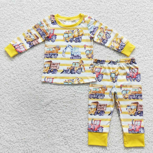 BLP0283 Truck tractor yellow and white striped long-sleeved trouser suit D 1101