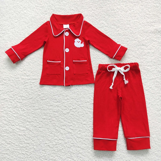 BLP0295 Santa Claus pocket-collar red long-sleeved pant suit