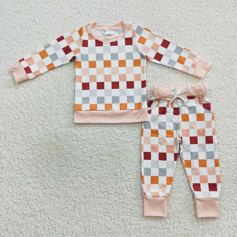 BLP0306 Colorful plaid white long sleeve trousers suit