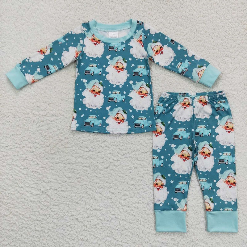 BLP0325 Santa Truck Snowflake Blue Long Sleeve Pants Suit