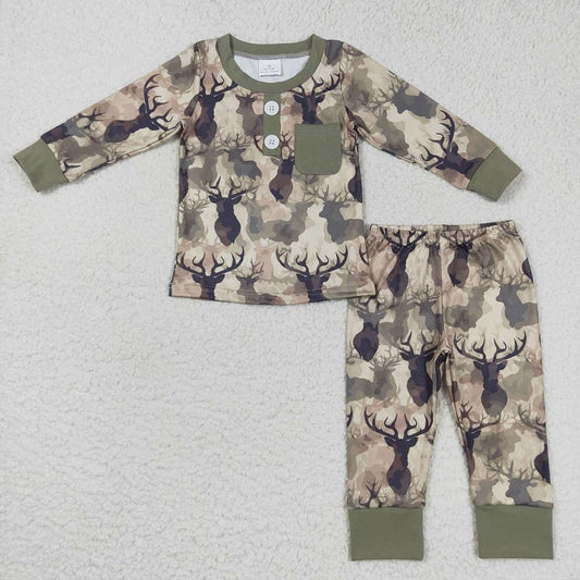 BLP0332 Pocket Elk Army Green Camouflage Long Sleeve Pants Suit