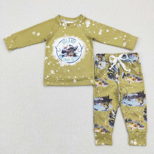 BLP0338 Alphabet Fishing Green Long Sleeve Pants Suit