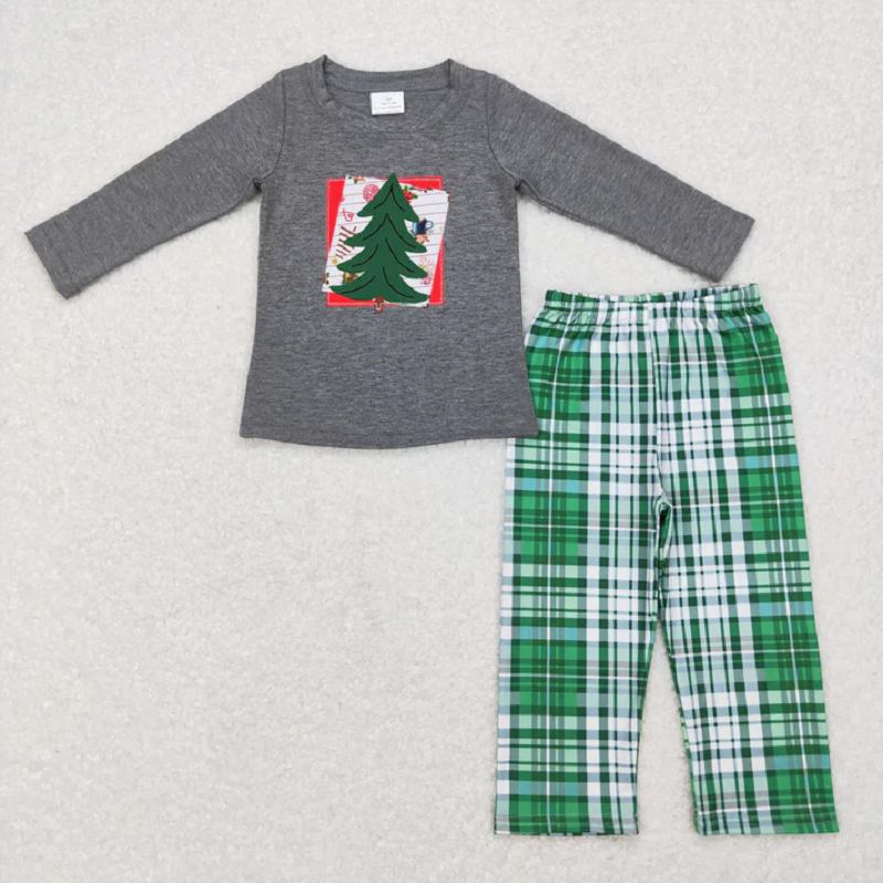Sibling Baby Boys Girls Embroidery Trees Top Pants Christmas Clothes Sets  D 919