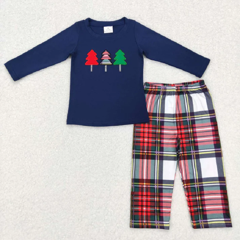 Sibling Baby Boys Girls Embroidery Trees Top Pants Christmas Clothes Sets  D 919