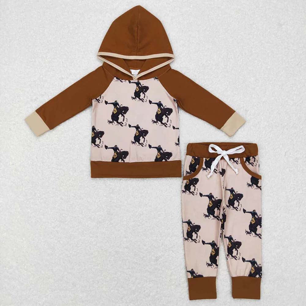 Sibling Baby Boys Western Hooded Tops Pants Clothes Sets  D 6.26