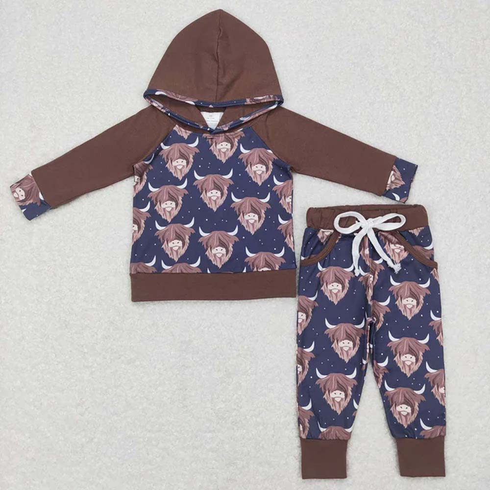 Sibling Baby Boys Western Hooded Tops Pants Clothes Sets  D 6.26