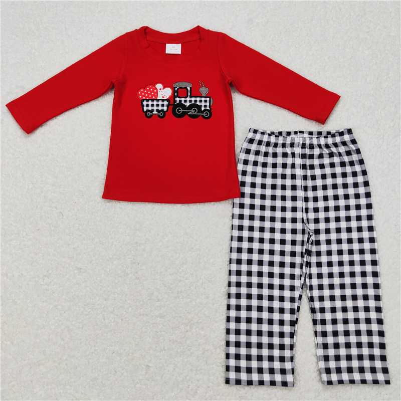 Match Boys Girls Valentines Hearts Tractor Rompers Clothing Sets