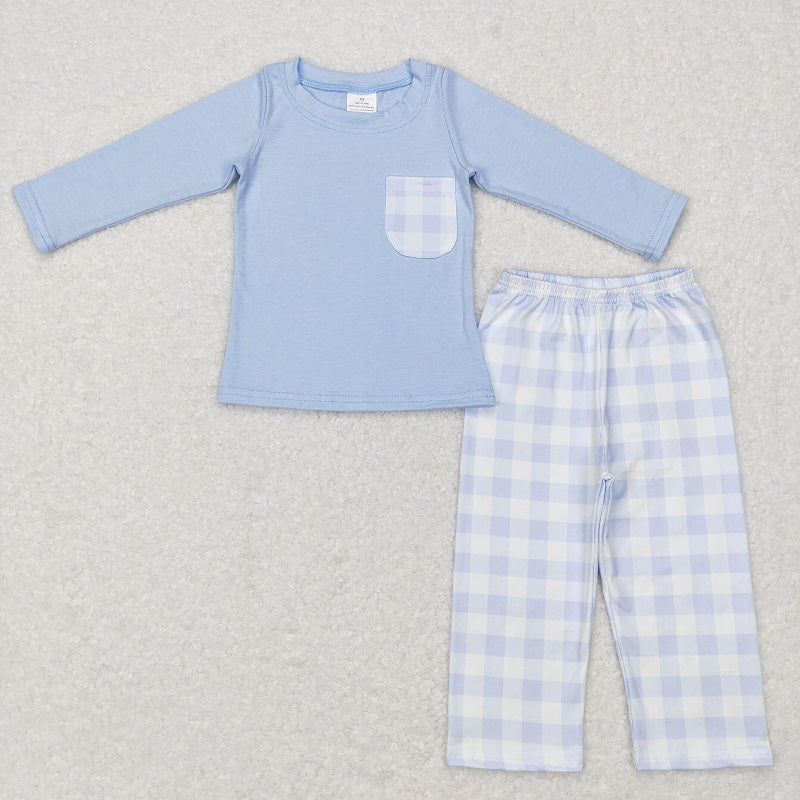 BLP0407 Plaid pocket blue long sleeve trousers suit