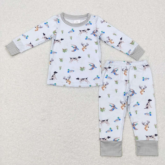 BLP0410 Duck dog elk plaid light blue long sleeve trousers suit