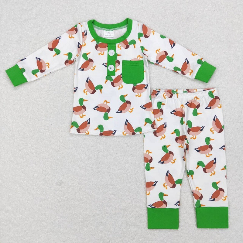 BLP0419 Duck Green Pocket White Long Sleeve Pants Suit