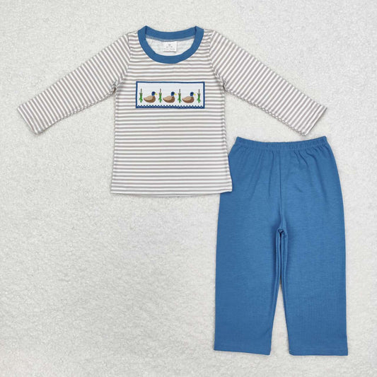 BLP0456 Embroidered duck stripe long-sleeved blue trouser suit