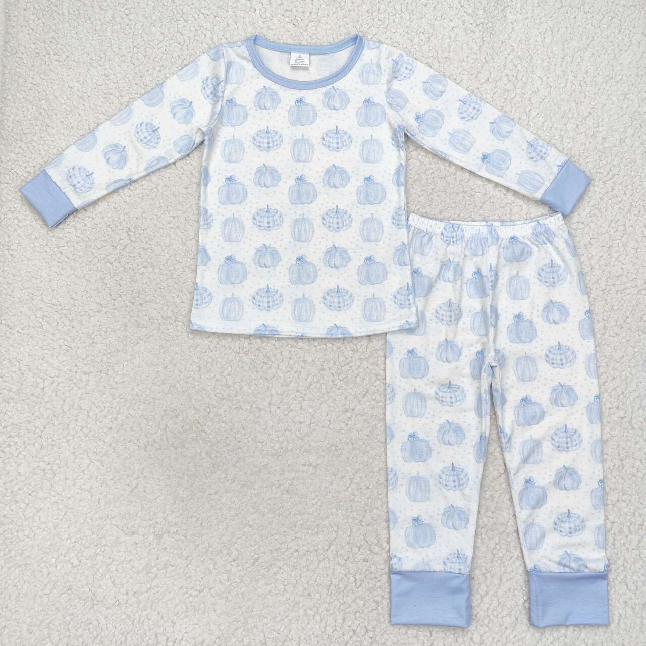 BLP0469 Bamboo Pumpkin blue and white long-sleeved and long-pants pajama set D 7.21