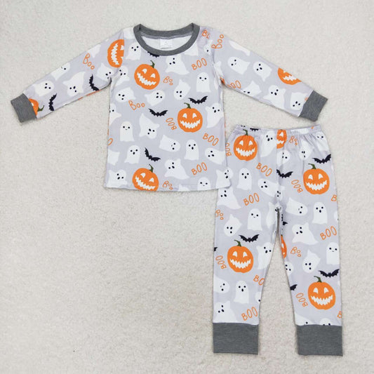 BLP0476 Bat Pumpkin Grey Long Sleeve Long Pants Pajama Set
