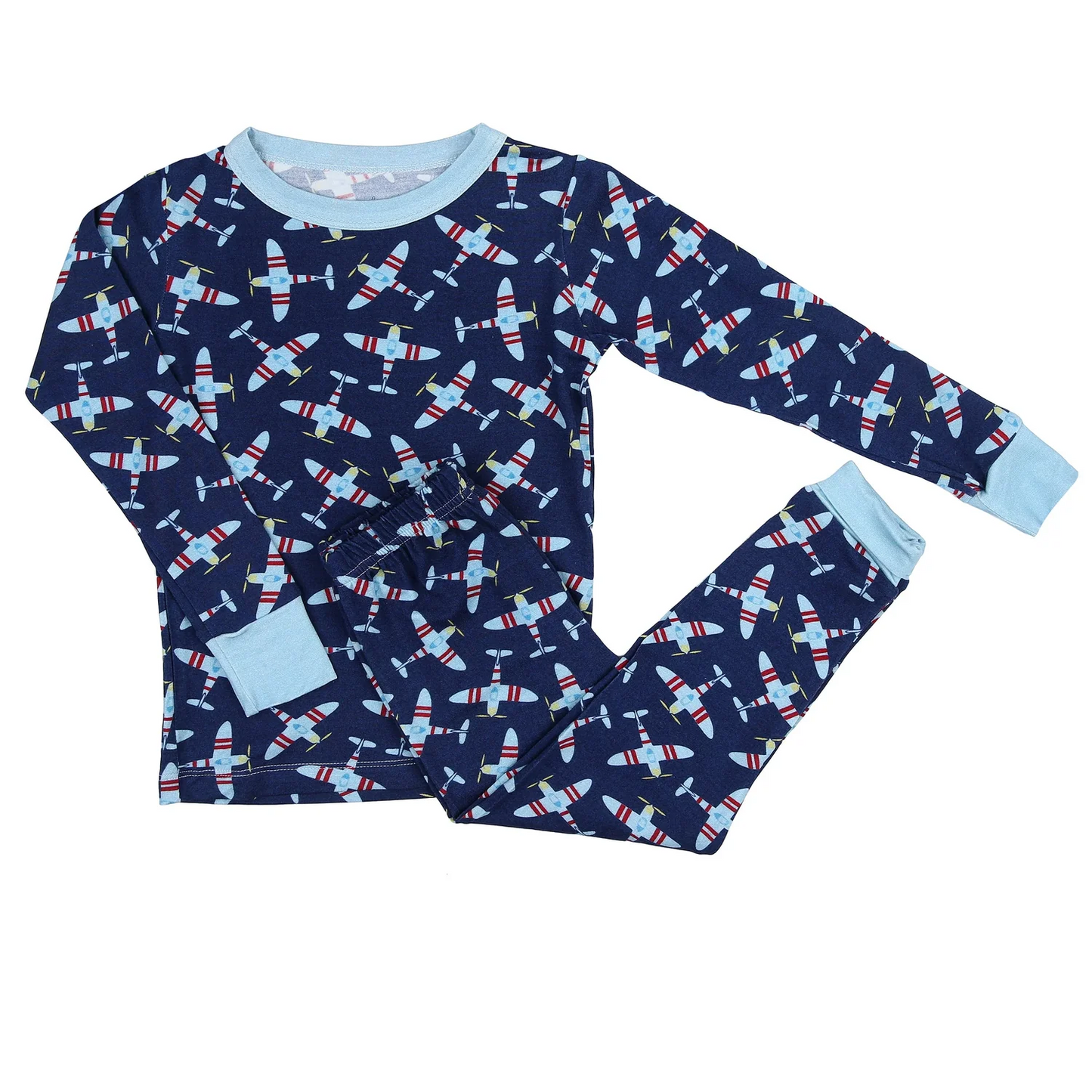 presale BLP0486 Aircraft navy blue long-sleeved trousers pajama set