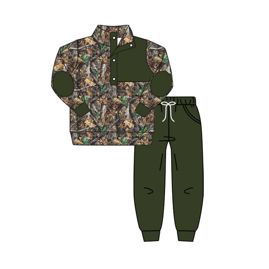 presale BLP0489 Leaf and branch button long sleeve dark green trousers suit