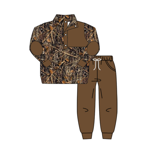 presale BLP0490 Leaf and branch button long sleeve brown trousers suit