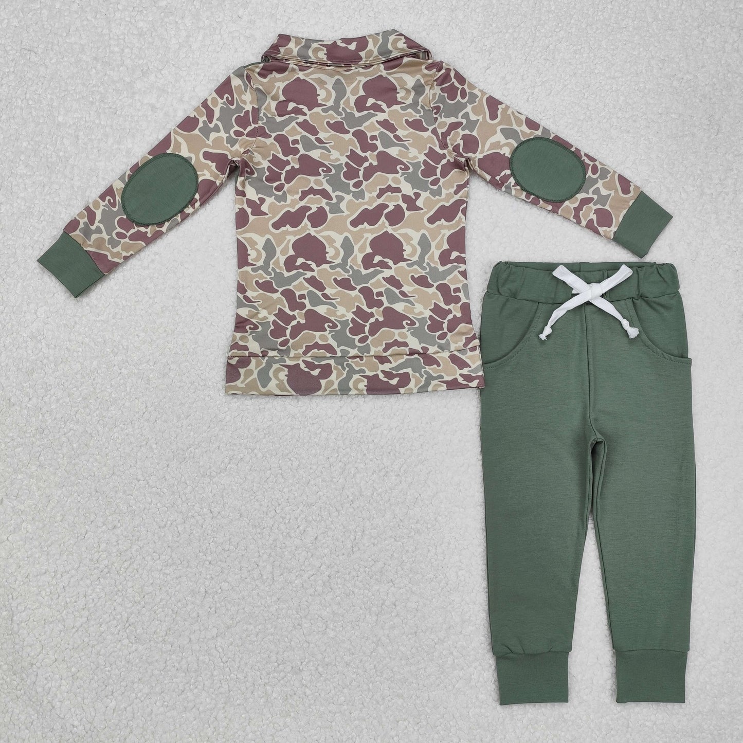BLP0491 Camo Button Long Sleeve Army Green Pants Suit