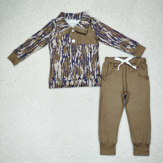 BLP0492 Army green camouflage button long sleeve brown trousers suit