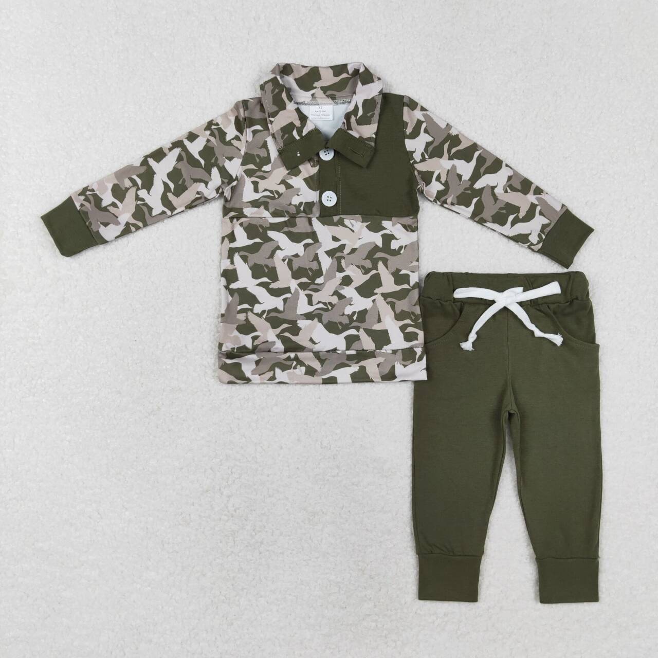 BLP0493 Duck Camouflage Button Long Sleeve Dark Green Pants Suit