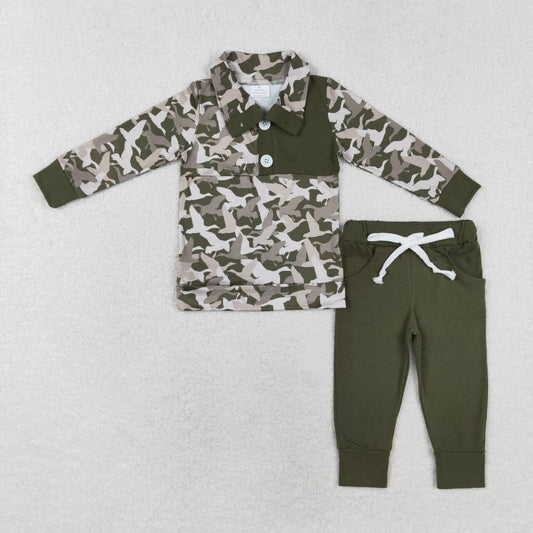BLP0493 Duck Camouflage Button Long Sleeve Dark Green Pants Suit