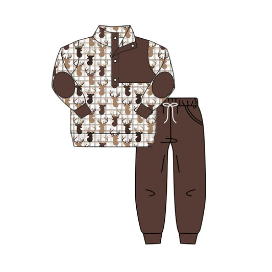 presale BLP0496 Antler Plaid Button Long Sleeve Brown Red Pants Suit