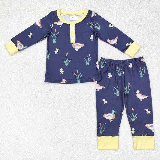 BLP0500 Duck yellow trimmed navy blue long-sleeved trousers pajama set