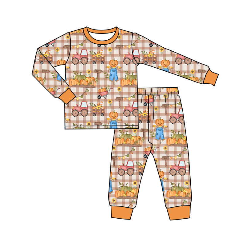 presale BLP0502 Pumpkin straw plaid long-sleeved trousers pajama set