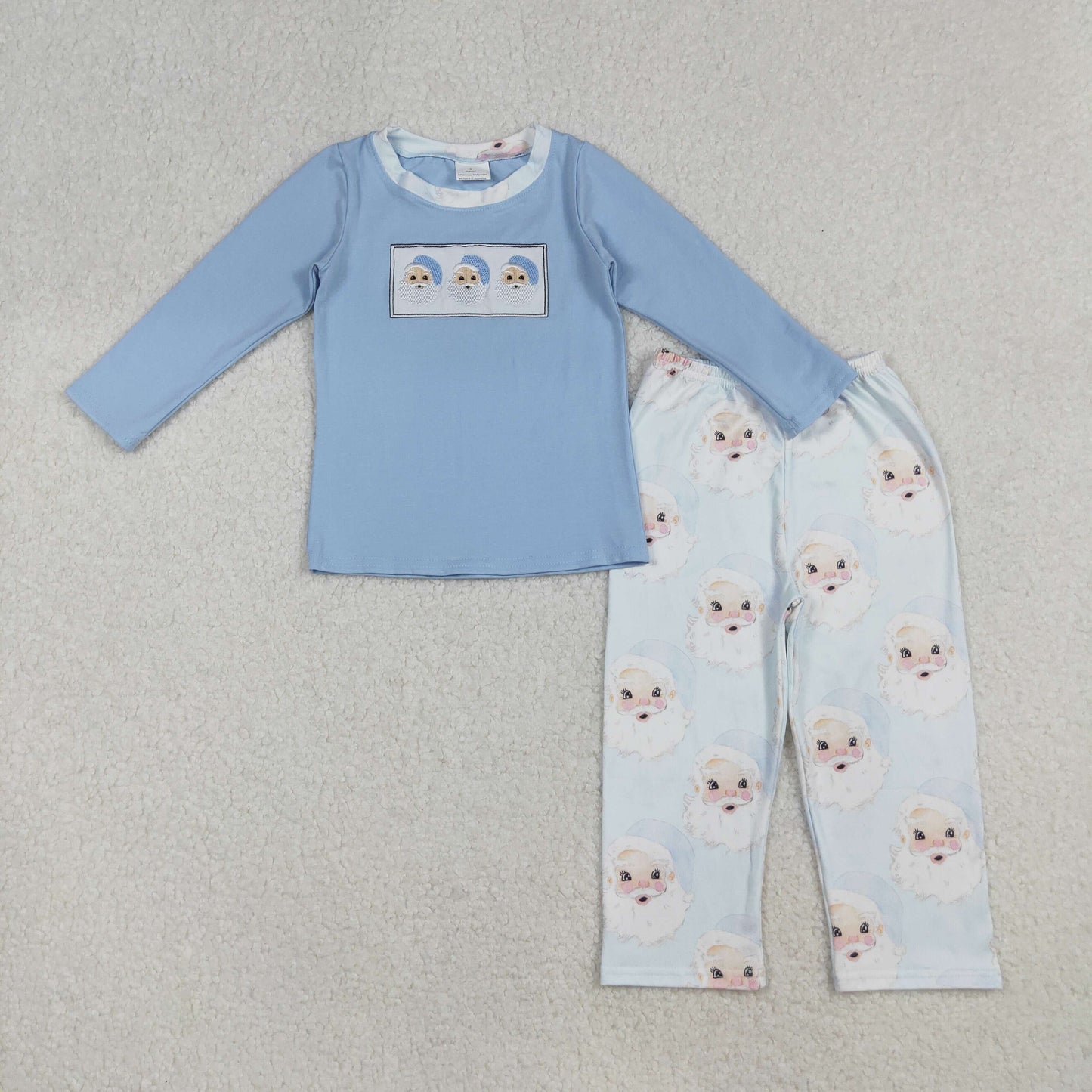 Sibling Embroidery Santa Baby Boys Girls Blue Shirts Top Pants Christmas Clothes Sets  D 908