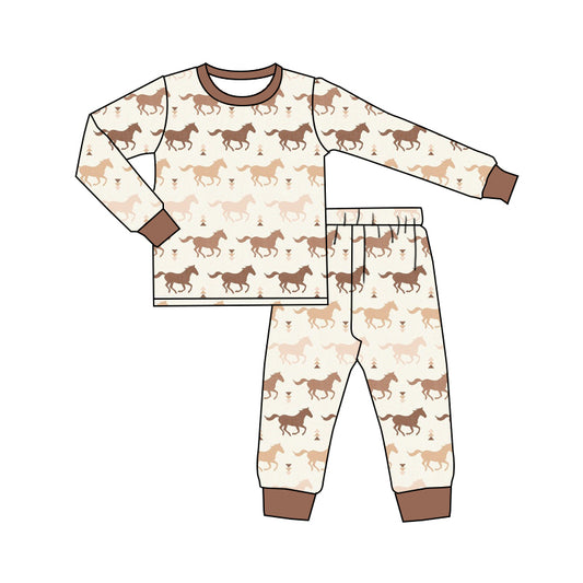 presale BLP0508 Horse riding beige brown long sleeves and trousers pajama set