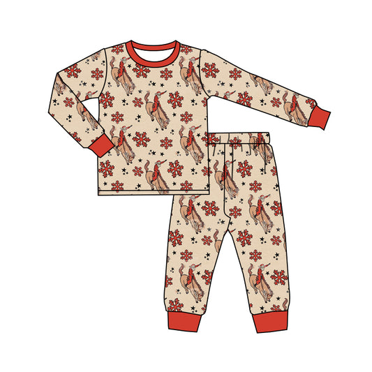 presale BLP0512 Santa Claus Riding Snowflake Light Brown Long Sleeve Pants Pajama Set