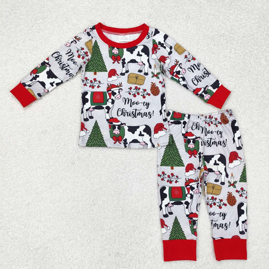 BLP0513 Christmas tree cow gray red long-sleeved trousers pajama set