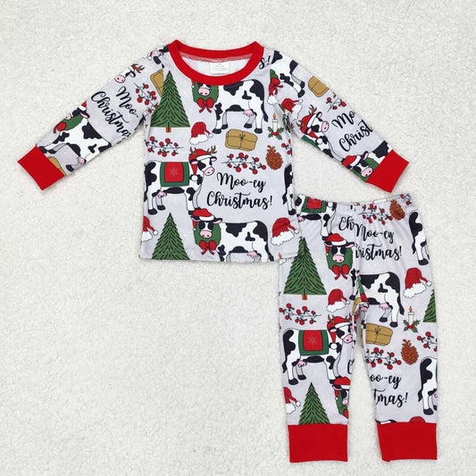 BLP0513 Christmas tree cow gray red long-sleeved trousers pajama set D 6.16