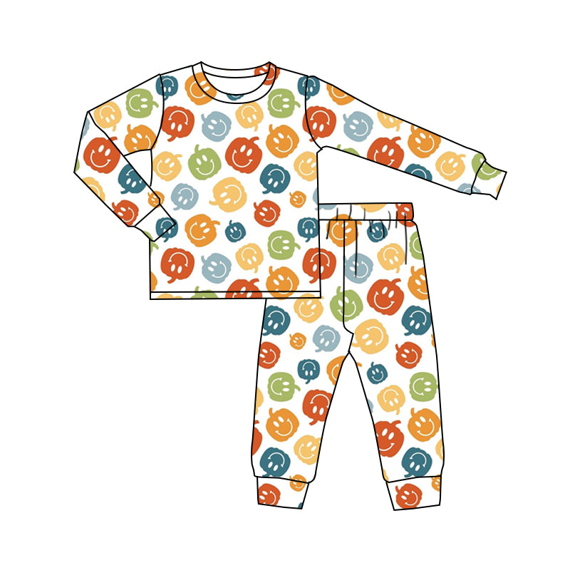 presale BLP0518 Smiley Pumpkin White Long Sleeve Long Pants Pajama Set