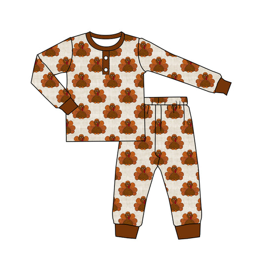 presale BLP0519 Turkey Brown Long Sleeve Pants Pajama Set