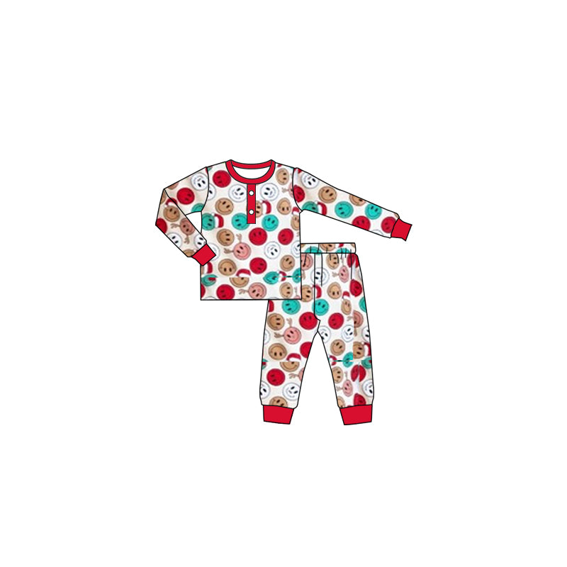 presale GLP1274 Christmas Tree Bells Gingerbread Man Cane Red Long Sleeve Long Pants Pajama Set