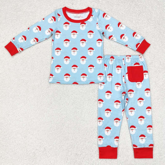 BLP0523 Santa Claus Blue Long Sleeve Long Pants Pajama Set