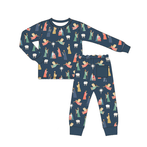 presale BLP0524 Blue long-sleeved and long-pants pajama set