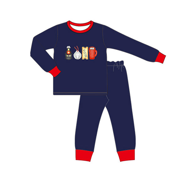 BLP0527 Bell navy blue long-sleeved trousers pajamas set