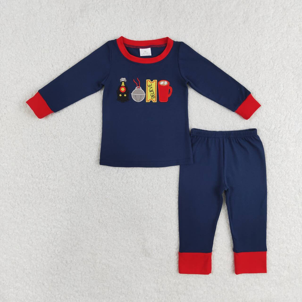 BLP0527 Bell navy blue long-sleeved trousers pajamas set