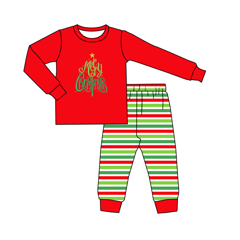 BLP0528 merry christmas long sleeve red and green striped trousers pajama set