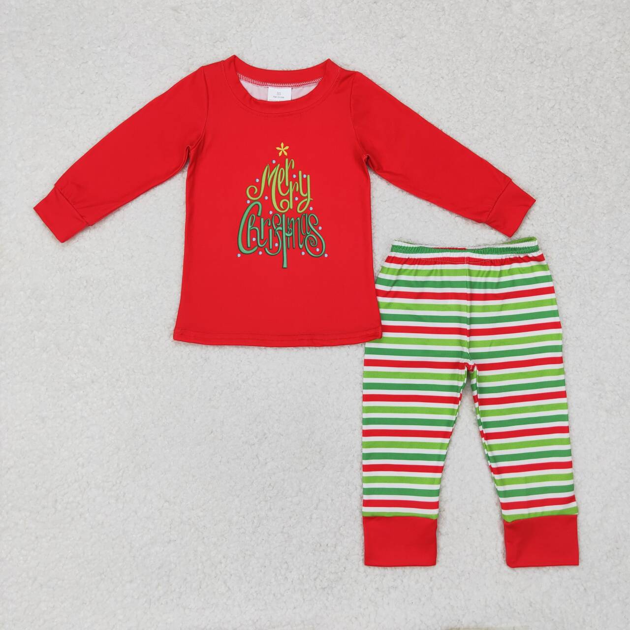 BLP0528 merry christmas long sleeve red and green striped trousers pajama set