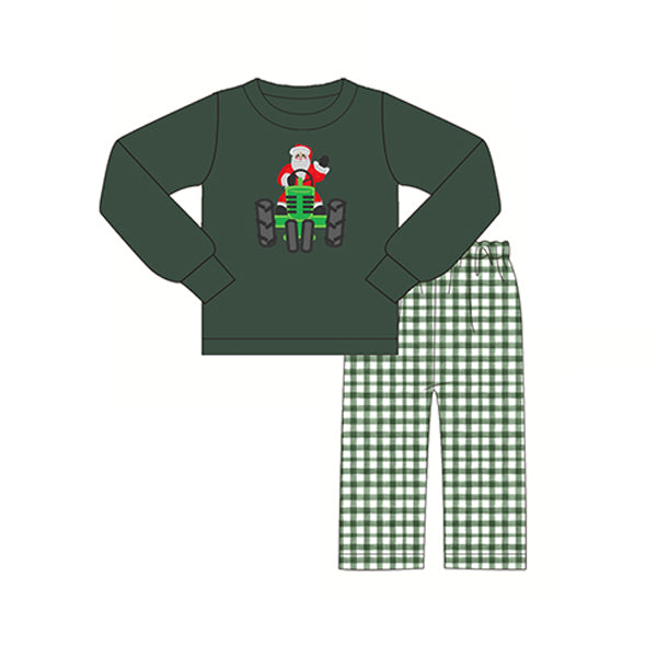 presale BLP0529 Santa Tractor Dark Green Long Sleeve Plaid Pants Suit