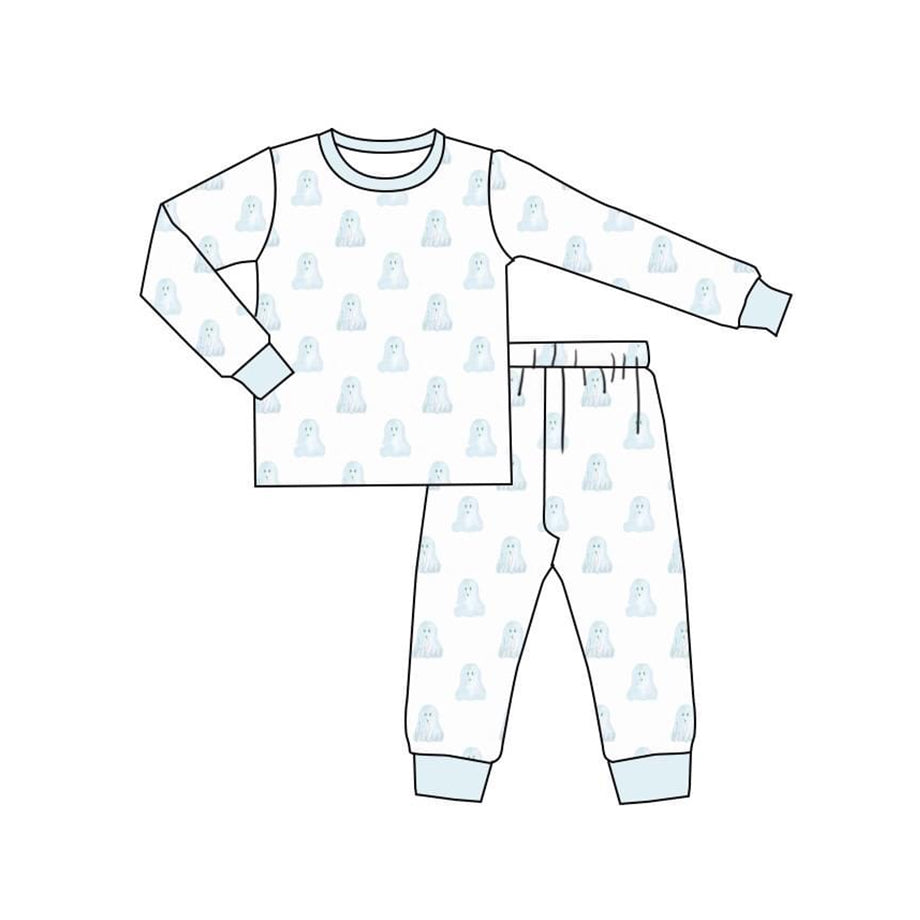 BLP0540 Bamboo Blue ghost white long-sleeved long pants pajama set