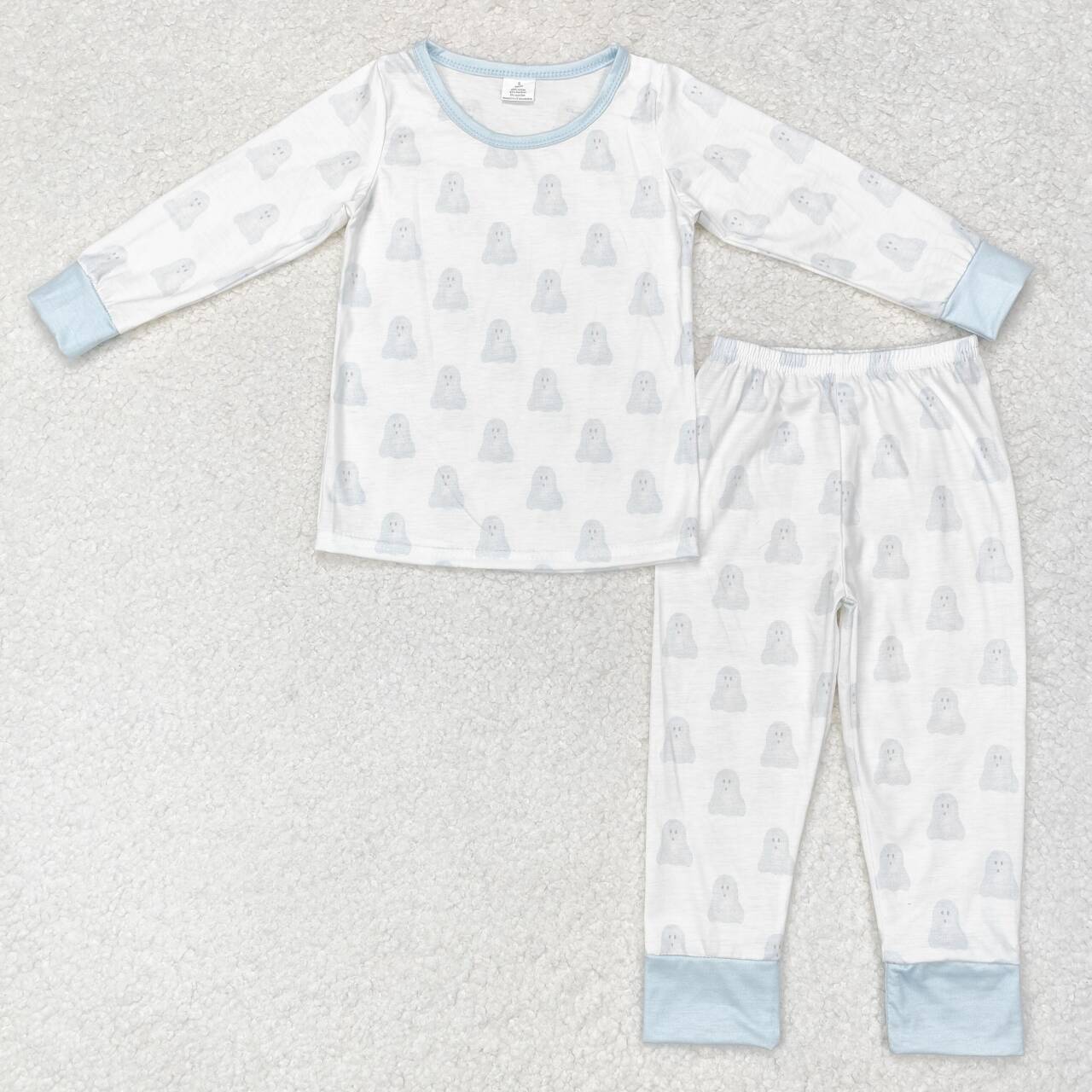 BLP0540 Bamboo Blue ghost white long-sleeved long pants pajama set