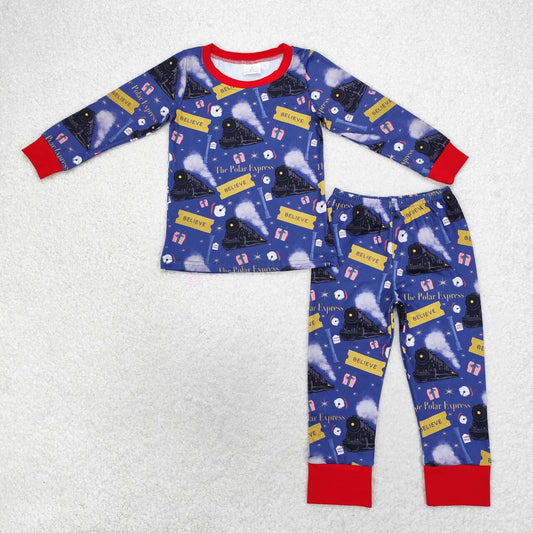 BLP0544 Train navy blue long-sleeved trousers pajamas set