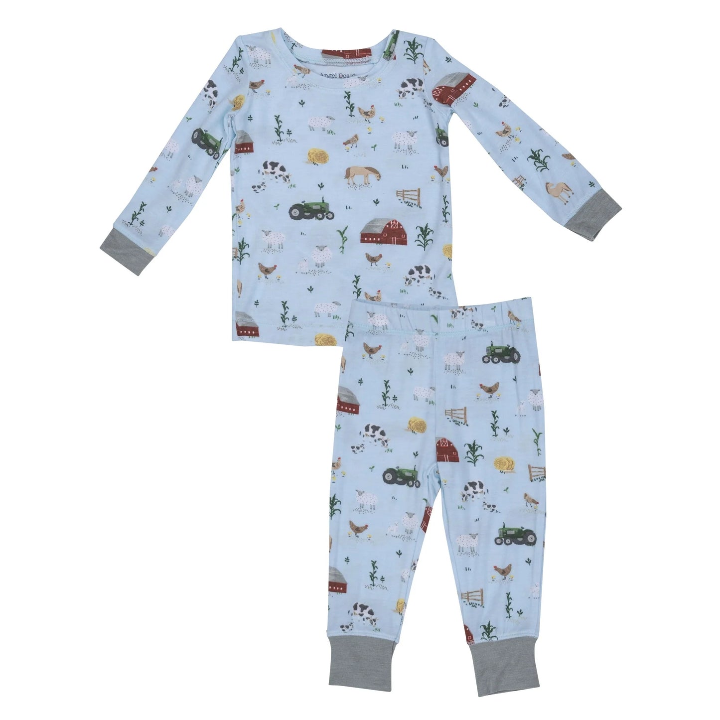 presale BLP0546 Farm Animals Red House Tractor Light Blue Long Sleeve Long Pants Pajama Set