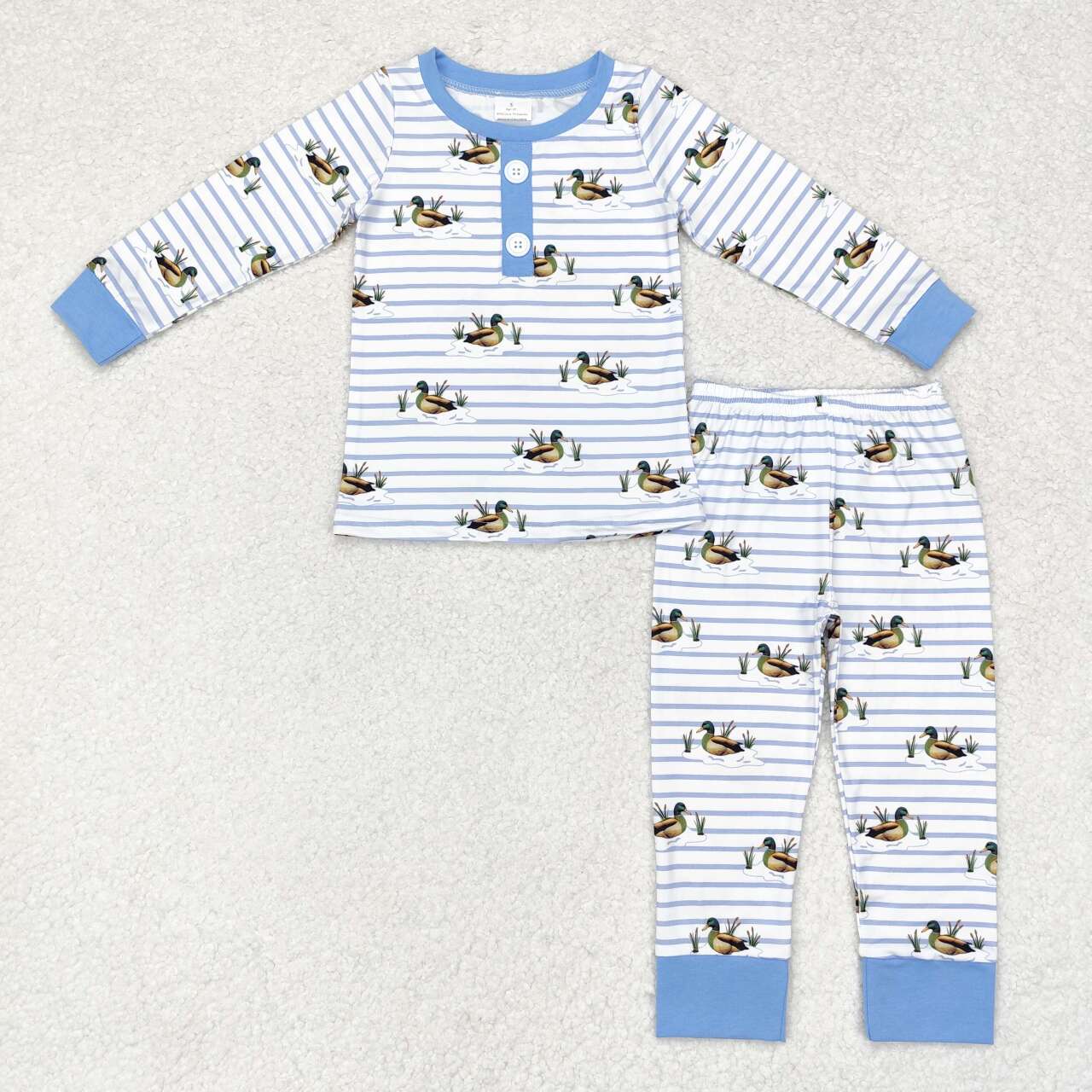 BLP0554 Duck Blue Stripe White Long Sleeve Long Pants Pajama Set