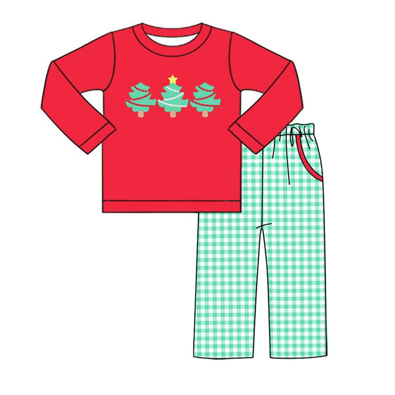 presale BLP0555 Christmas Tree Red Long Sleeve Green Plaid Trousers Suit