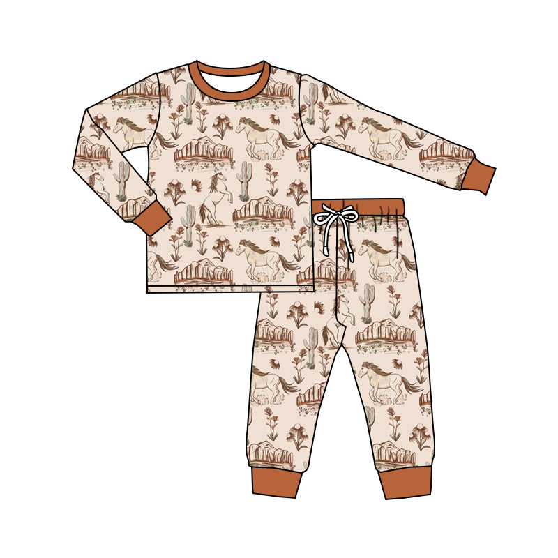 presale BLP0556 Horse Cactus Peak Long Sleeve Long Pants Pajama Set