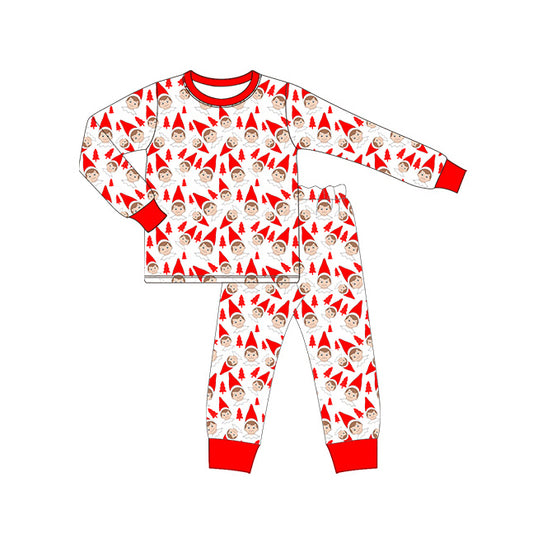 presale BLP0558 Christmas tree cartoon elf red and white long sleeve long pants pajama set